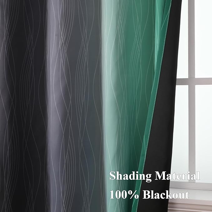 Estelar Textiler Black and Green Ombre Blackout Curtains for Living Room,Energy Efficient Room Darkening Drapes, Grommet Thermal Insulated Window Treatments for Bedroom,52Wx72L,2 Panels