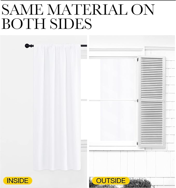 NICETOWN White Curtains for Bedroom, Short Curtains & Draperies for Small Window, Home Decoration Draperies (34 in x 63 in (W x L), 2 PCs)