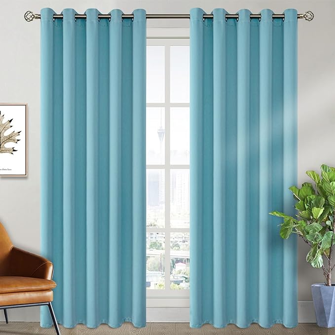 BGment Blackout Curtains - Grommet Thermal Insulated Room Darkening Bedroom and Living Room Curtains, Set of 2 Panels (70 x 84 Inch, Aqua)