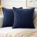 MIULEE Pack of 2 Couch Throw Pillow Covers 18x18 Inch Navy Blue Farmhouse Decorative Pillow Covers with Stitched Edge Soft Chenille Solid Dyed Spring Pillow Covers for Sofa Bed Living Room