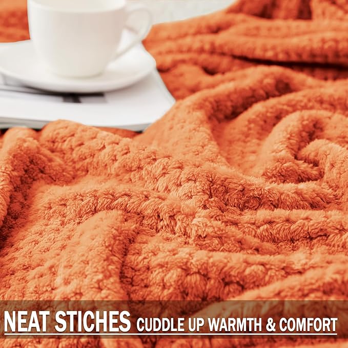 Exclusivo Mezcla Fleece Throw Blanket Extra Large, Super Soft and Warm Blankets for Couch, Sofa and Bed Waffle Textured, Cozy, Fuzzy and Lightweight (Burnt Orange, 50x70 Inches)