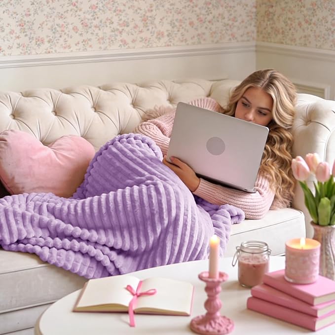 BEDELITE Throw Blanket for Couch, 3D Ribbed Jacquard Soft and Cozy Fleece Throw Blanket for Sofa and Chair, Fluffy Plush Lightweight Blankets for Bed, for Women, 50x60 inches