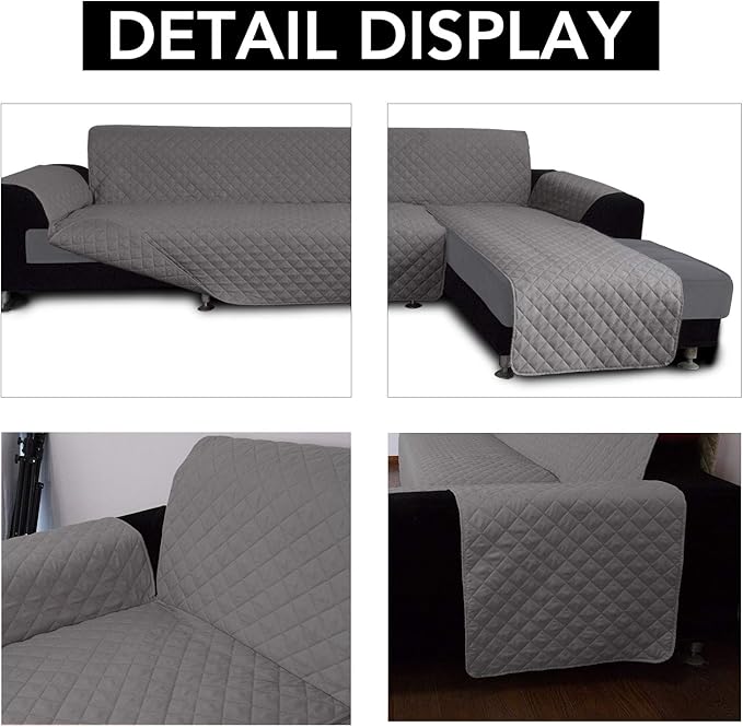 Easy-Going L Shape Sectional Couch Cover - Chaise Slip Cover Reversible Sofa Protector for Pets & Kids (Small, Gray/Gray)