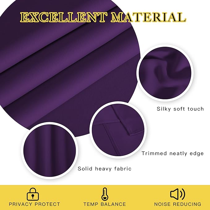 NICETOWN Blackout Curtains for Bedroom, Grommet Top Room Darkening Thermal Insulated Solid Window Treatments for Bedroom/Kids Room, Royal Purple, 2 Panels, W46 x L63