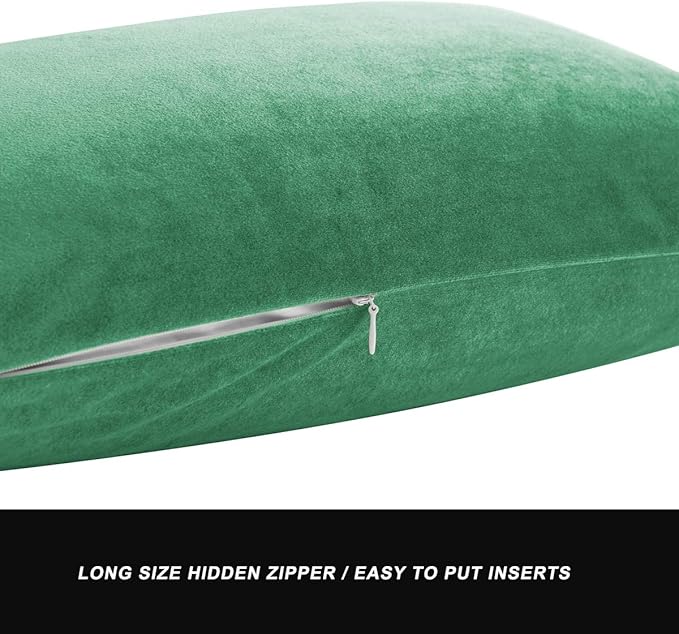 GIGIZAZA Mint Turquoise Velvet Decorative Throw Pillow Covers 12x20 for Sofa Bed 2 Pack Soft Lumbar Cushion Cover