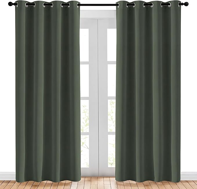 NICETOWN Living Room Curtains 84 inch Long - Grommet Blackout Thermal Insulated Room Darkening Sound Blocking Window Drapes for Kids Room/Bedroom, 2 Panels, Dark Mallard, W52 x L84