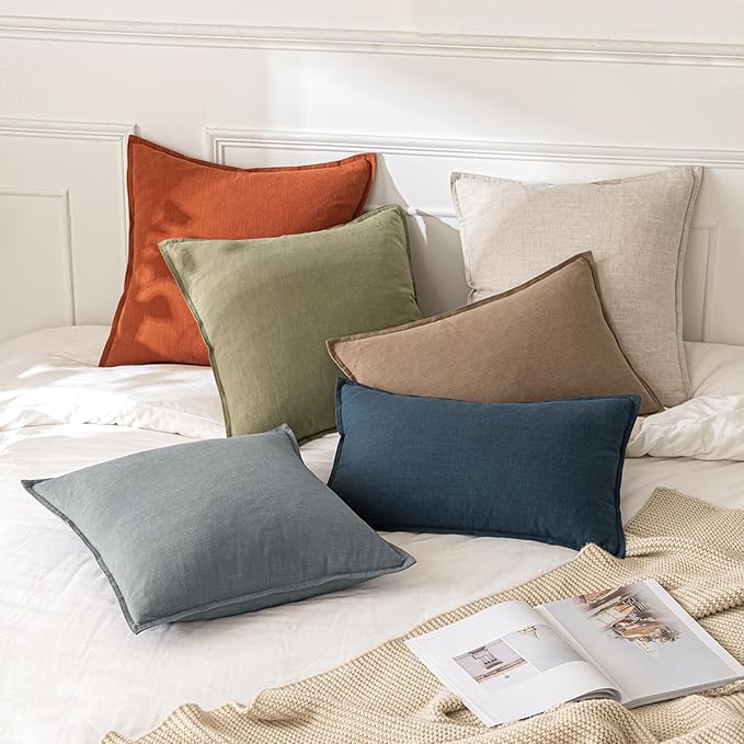 MIULEE Decorative Linen Euro Sham Pillow Covers 28x28 Inch Natural Beige Boho FarmhouseNeutral Couch Throw Pillows for Bed Pack of 2 Accent Modern Pillowcase Sofa Livingroom Home Decor