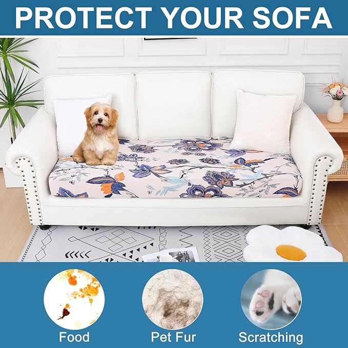 Smiry Printed Couch Cushion Covers, Stretch Soft Couch Covers for Sofa, Washable Non-Slip Sofa Slipcover Furniture Protector for Indoor and Outdoor (Large, Beige)