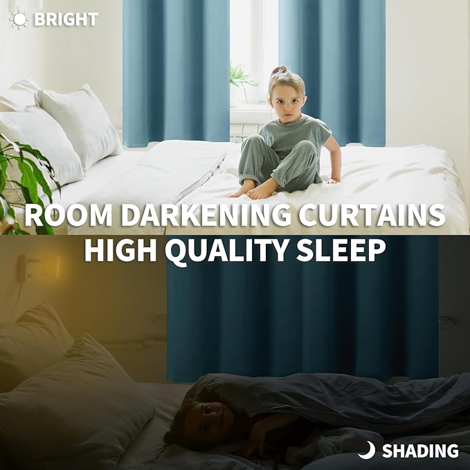 BGment Room Darkening Curtains 63 Inches Long - Grommet Thermal Insulated Drapes Window Treatment Curtains for Bedroom, 2 Panels, 42 x 63 Inch, Greyish Blue