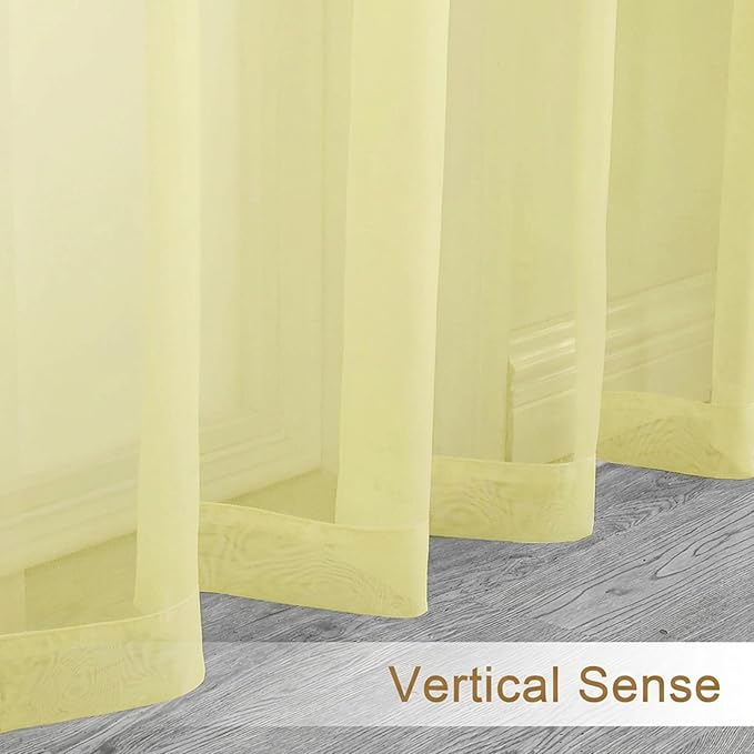 Chyhomenyc Sheer Tier Curtains 24 Inch Length - Small Window Kitchen Curtains for Bathroom Living Room Basement, Rod Pocket Farmhouse Short Voile Curtain 42Wx24L, 2 PCS, Light Yellow