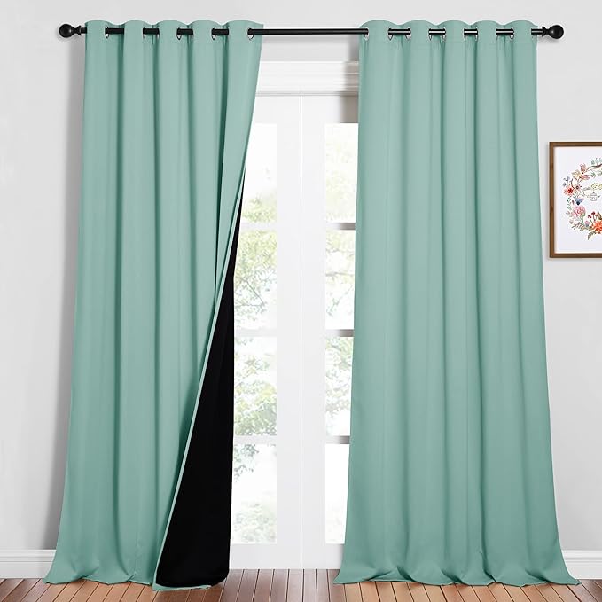 NICETOWN Full Shading Curtains for Windows, Super Heavy-Duty Black Lined Blackout Curtains for Bedroom, Privacy Assured Window Treatment (Aqua Blue, Pack of 2, 62 inches W x 95 inches L)