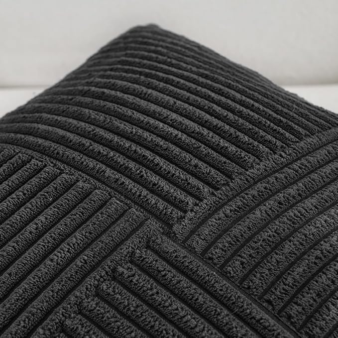 Fancy Homi 2 Packs Black Samll Decorative Throw Pillow Covers 12x12 Inch with for Couch Bed Sofa, Rustic Farmhouse Boho Home Decor, Soft Corss Patchwork Corduroy Square Cushion Case 30x30 cm