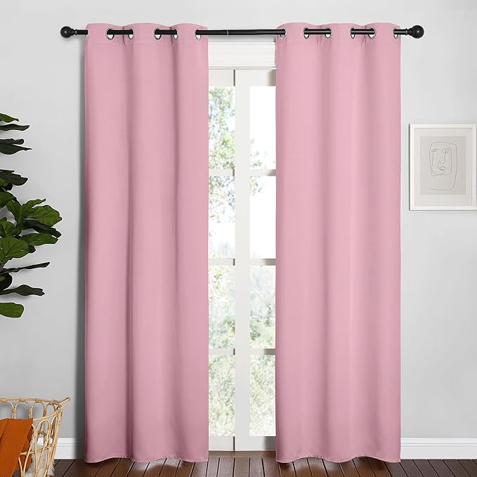 NICETOWN Window Curtain Panels, Thermal Insulated Solid Grommet Blackout Draperies/Drapes for Basement (Crystal Pink, 1 Pair, 34 by 84-inch)