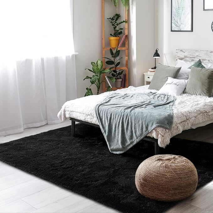 Amearea Premium Soft Fluffy Rug Modern Shag Carpet, 5.3x7.5 Feet, Fuzzy Plush Rugs for Living Room Bedroom Kids Room Home Decor, Nursery Non Slip Indoor Shaggy Carpets, Black