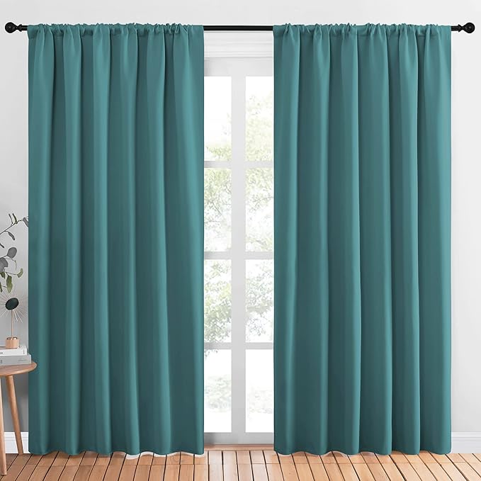 NICETOWN Room Darkening Curtains for Bedroom, Sea Teal, Set of 2 Panels, 62 x 84 Inch, Triple Weave Home Decoration Thermal Insulated Solid Drapes for Patio Door