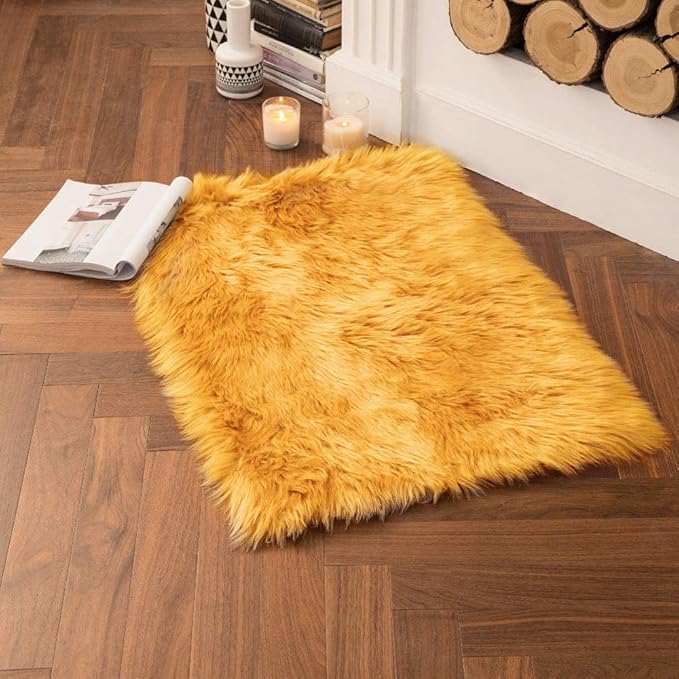 MIULEE Luxury Super Soft Fluffy Area Rug Faux Fur Rectangle Rug Decorative Plush Shaggy Carpet for Bedside Sofa Floor Nursery Fall Decor 2 x 3 Feet, Orange Yellow