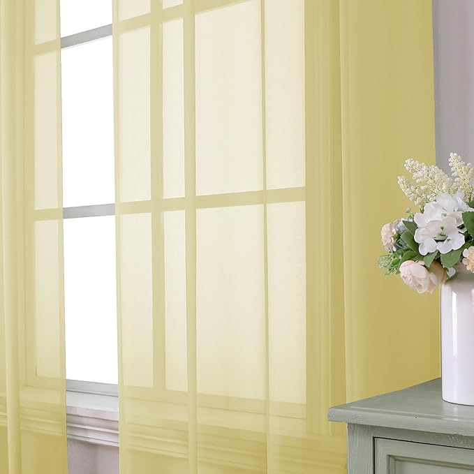Aiyufeng Yellow Sheer Curtains 72 Inches Long 2 Panels Set, Semi Transparent Voile Rod Pocket Sheer Window Drapes for Bedroom Bed Canopy Living Room Dining Wedding Party Backdrop, 42W x 72L inch
