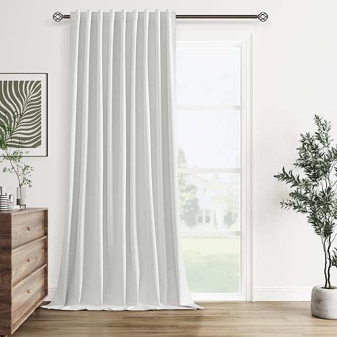 Guken White 100% Blackout Linen Curtains 60 Inch Wide by 90 Inch for Living Room Bedroom Back Tab Thermal Insulated Black Out 1 Drapes Room Darkening Window Curtains,1 Panel