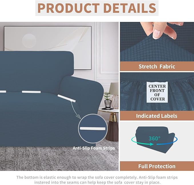 Easy-Going 100% Waterproof Oversized Loveseat Couch Cover, Dual Waterproof Sofa Cover, Stretch Jacquard Sofa Slipcover, Leakproof Furniture Protector for Kids, Pets, Dog and Cat, Bluestone