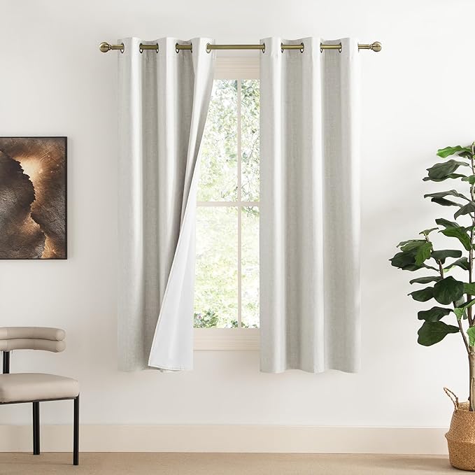 NICETOWN 100% Blackout Linen Texture Curtains 72 inches Long, Ivory, 2 Pcs, Thermal Insulated Full Blackout 2-Layer Lined Drapes, Energy Efficiency Window Draperies for Boy's Room