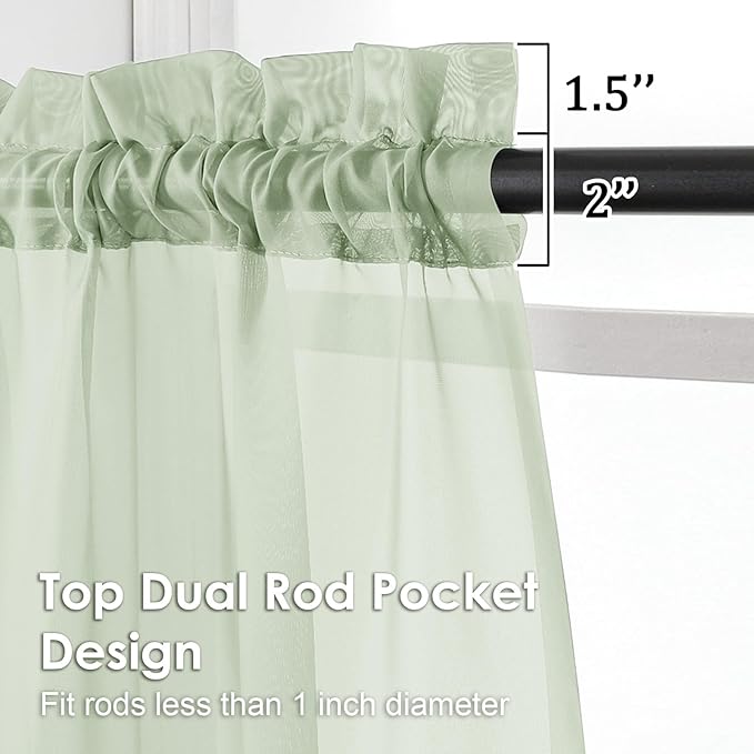 OVZME Light Green Sheer Curtains 84 Inches Long 2 Panels - Soft Light Filtering Window Sheer Panels for Living Room/Bedroom, Top Dual Rod Pocket, 1 Pair, Each 42Wx84L Inches