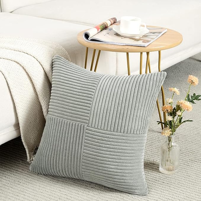 Fancy Homi 2 Packs Grey Euro Decorative Throw Pillow Covers 26x26 Inch for Couch Bed, Rustic Farmhouse Boho Home Decor, Soft Corss Corduroy Patchwork Textured Square Gray Cushion Case 66x66 cm