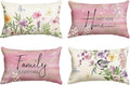AVOIN colorlife Spring Saying Flowers Butterfly Pink Throw Pillow Covers, 12 x 20 Inch Home Sweet Home Cushion Case for Sofa Couch Set of 4