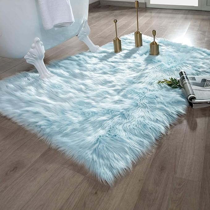 Ashler faux fur rug, Fluffy Shaggy Area Rug Ultra Soft 3 x 5 Feet Rectangle Fur Rug Light Blue Fuzzy Rug Machine Washable Shag Rug, Nursery Decor Throw Rugs for Bedroom, kids room, Living Room