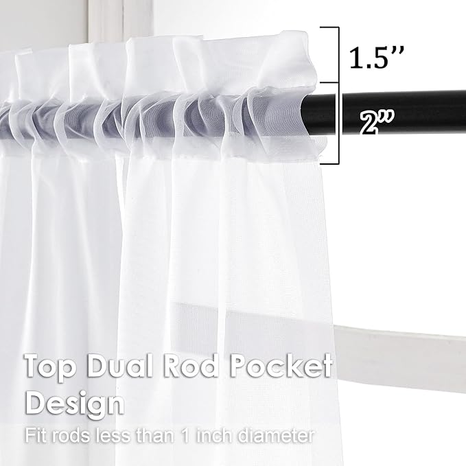 OVZME 2 Panels White Sheer Curtains 96" Length for Bedroom, Elegant Light Filtering Sheer White Curtains Window Treatment for Living Room & Sliding Glass Door, Each 42Wx96L