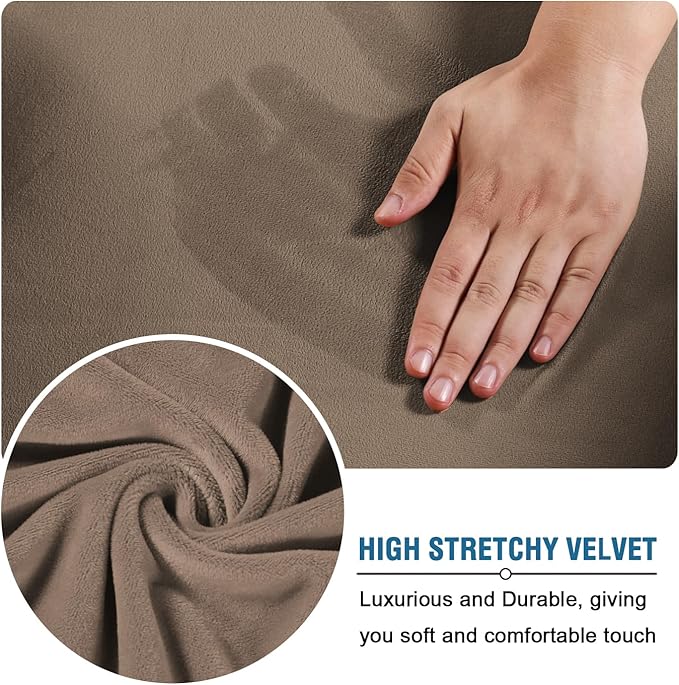 H.VERSAILTEX High Stretch Sofa Slipcover 4 Piece Cover Velvet Furniture Protector Form Fit Thick Velvet Extra Large Sofa Cover for 3 Cushion Couch Width Up to 97 Inch (Large Sofa, Mocha)