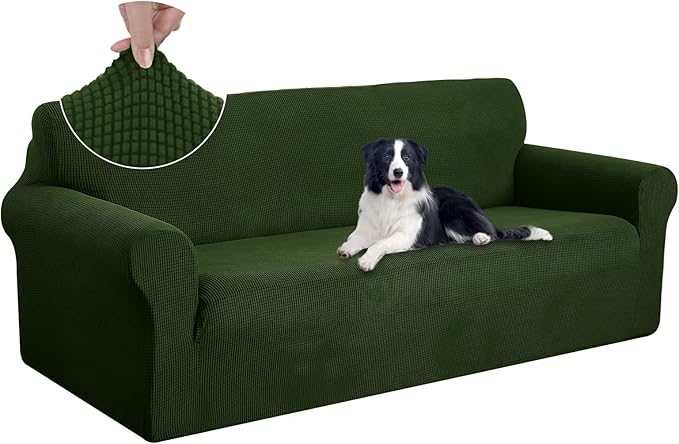 U-NICE HOME Oversized Stretch Sofa Slipcover, Soft Jacquard Fabric Couch Cover, Pet Friendly Furniture Protector, Bronze Green