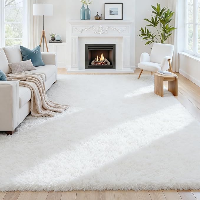 8x10 Area Rugs for Living Room:Ultra Soft Fluffy Shag White Rugs for Bedroom, Non-Slip Large Fuzzy Plush Rug Indoor Floor Carpet for Nursery Kids Boys Girls Room, Dorms, Playroom, Modern Home Decor