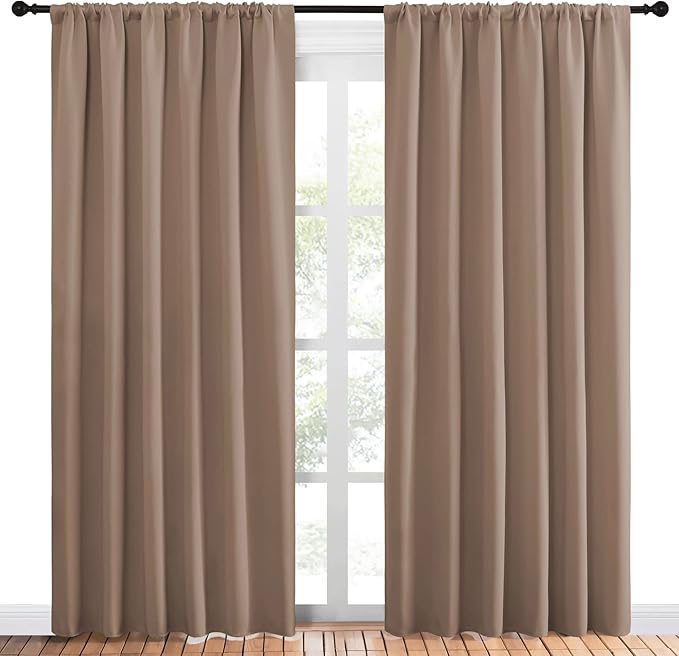 NICETOWN Kids Blackout Curtain Panels - Window Treatment Thermal Insulated Solid Rod Pocket Blackout Drapes for Bedroom (Cappuccino, Set of 2, 70 by 84 Inch)