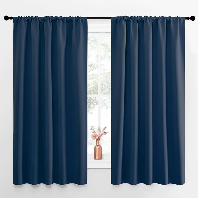 NICETOWN Blackout Curtains for Living Curtains, Moroccan Blue, Set of 2, 52 by 63 Inch, Window Treatment Blackout Curtain Panels, Home Decor Thermal Insulated Solid Drapes for Bedroom