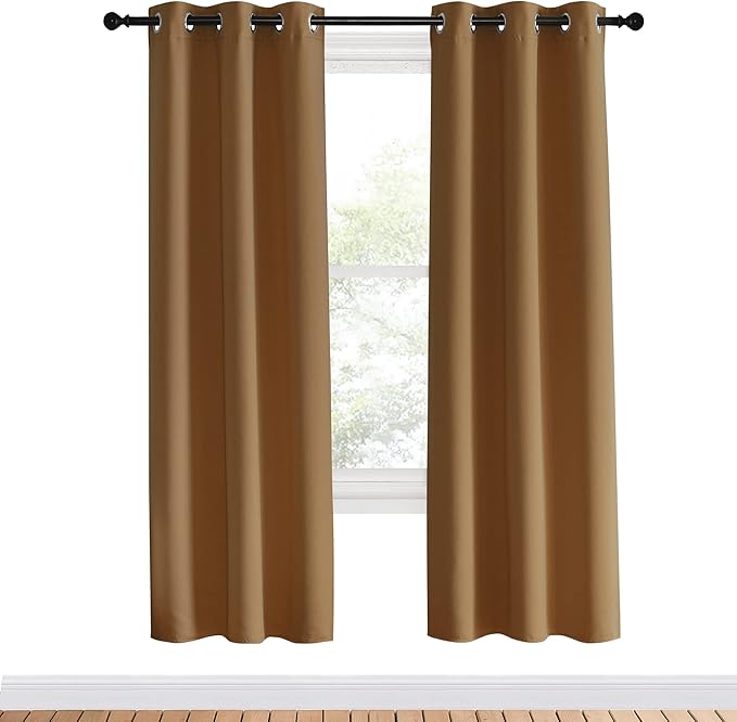NICETOWN Bedroom Curtain Panels Blackout Draperies, Gold Brown, 1 Pair, 34 by 70-inch, Thermal Insulated Solid Grommet Blackout Curtains/Drapes