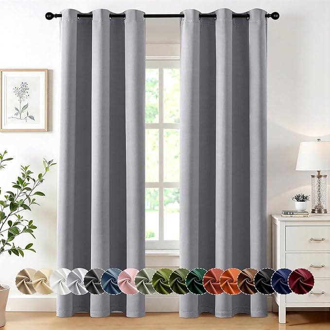 MIULEE Light Grey Blackout Curtains for Bedroom Living Room 84 Inches Long 2 Panels, Thermal Insulated Room Darkening Drapes Solid Grommet Noise Reduction Light Blocking Window Treatments 40x84 Inch