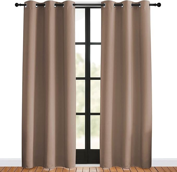 NICETOWN Window Draperies Blackout Curtain Panels, 1 Pair, 42 by 80 inches, Cappuccino, Window Treatment Thermal Insulated Solid Grommet Blackout Drapes for Bedroom