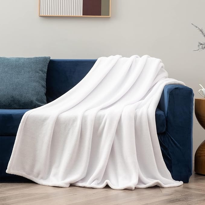 BEDELITE Fleece Blanket White Throw Blanket for Couch & Bed, Luxury Plush Cozy Fuzzy Blanket 50" x 70", Super Soft Warm Lightweight Fall Throw Blanket for Travel Camping