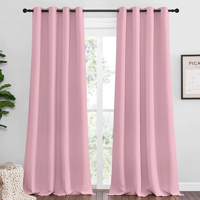 NICETOWN Crystal Pink Blackout Curtains 120" Long for Office, Dining Room, Guest Room, 55" Wide, 2 Pieces, Sound Reducing Heat and Cold Block Curtain Panels for Modern Room Decorative
