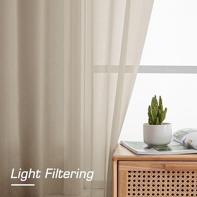 OWENIE Sheer Curtains 63 inch Length 2 Panels Set, Light Weight Soft Solid Light Filtering Fimly Sheer Curtains for Bedroom/Living Room/Dining Room/Nursery, Rod Pocket Window Treatments, 42Wx63L inch