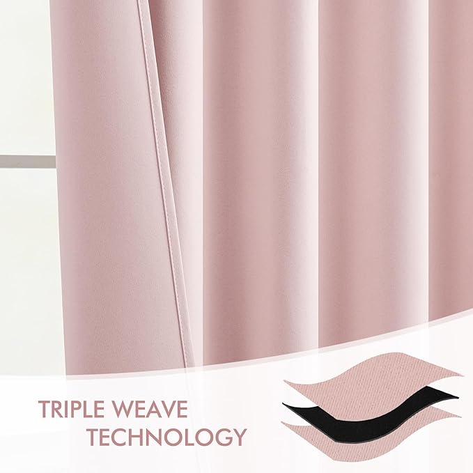 MIULEE Baby Pink Back Tab Blackout Curtains 96 Inch Long 2 Panels Set for Living Room Bedroom, Rod Pocket/Pinch Pleated Long Thermal Insulated Room Darkening Light Blocking Floor to Ceiling Drapes
