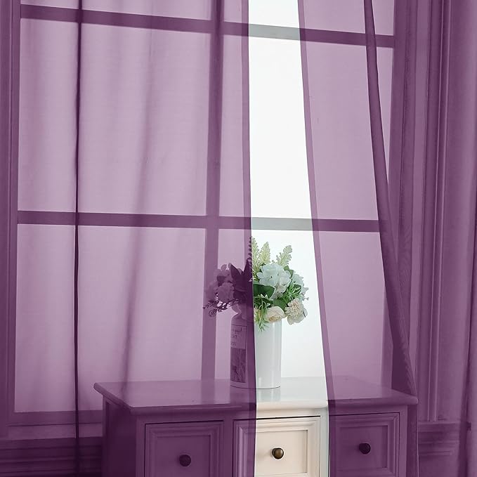 OVZME Plum Sheer Curtains 84 Inches Long 2 Panels - Soft Light Filtering Window Sheer Panels for Living Room/Bedroom, Top Dual Rod Pocket, 1 Pair, Each 42Wx84L Inches