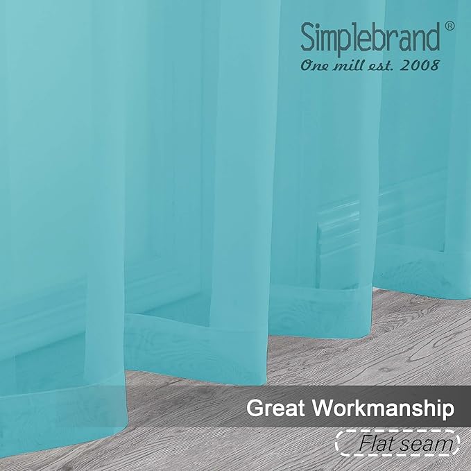 Simplebrand Rod Pocket Top Solid Voile Sheer Curtains for Bedroom, 54 Inch Length Drapes Set of 2, Lightweight and Light Filtering Elegant Aqua Curtains Panels Window Treatment, 42W×54L, Aqua