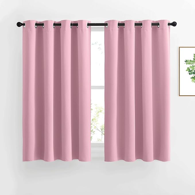NICETOWN Crystal Pink Curtain Panels for Dining Room - Triple Weave Thermal Insulated Grommet Window Draperies and Curtains for Bedroom (Set of 2 Panels, 52 x 54 inches in Crystal Pink)