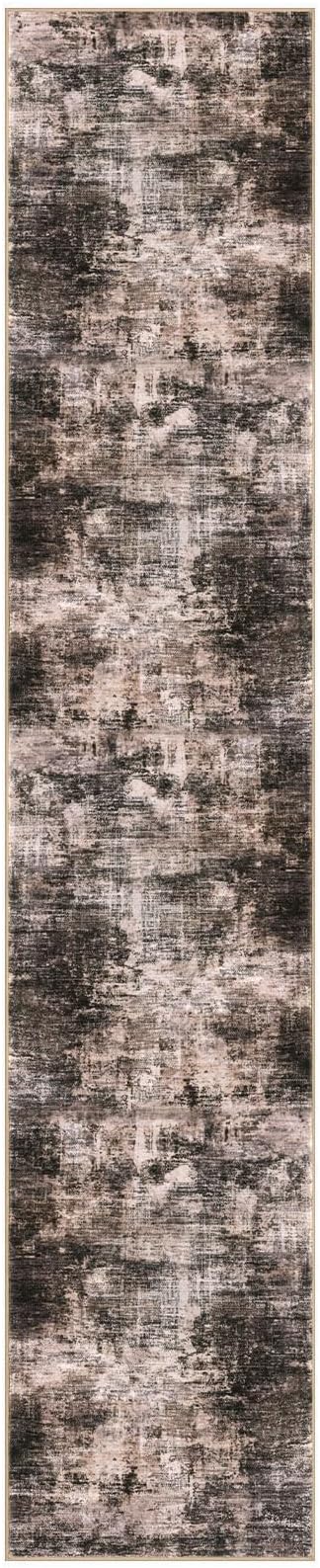 IOHOUZE Abstract Runner Rug 2x10 Ft Washable Runners for Hallways, Non Slip Kitchen Runner Printed Faux Wool Entryway Runner Indoor, Modern Abstract Floor Carpet for Hall Kitchen, Brown/Rust