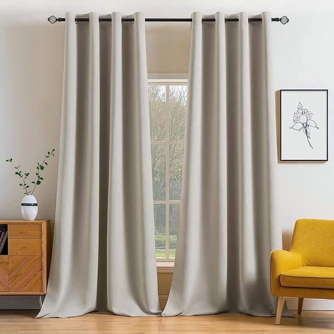 MIULEE Blackout Curtains 96 Inches Long for Bedroom Living Room Thermal Insulated Room Darkening Grommet Top Solid Light Blocking Drapery Set of 2 Window Panels Stone