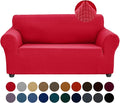 Joccun Christmas Stretch Loveseat Couch Cover Slipcover, 1-Piece Sofa Cover for 2 Cushion Couch Spandex Jacquard Washable Furniture Protector Cover for Living Room,Kids,Pets（Loveseat,Ruby）