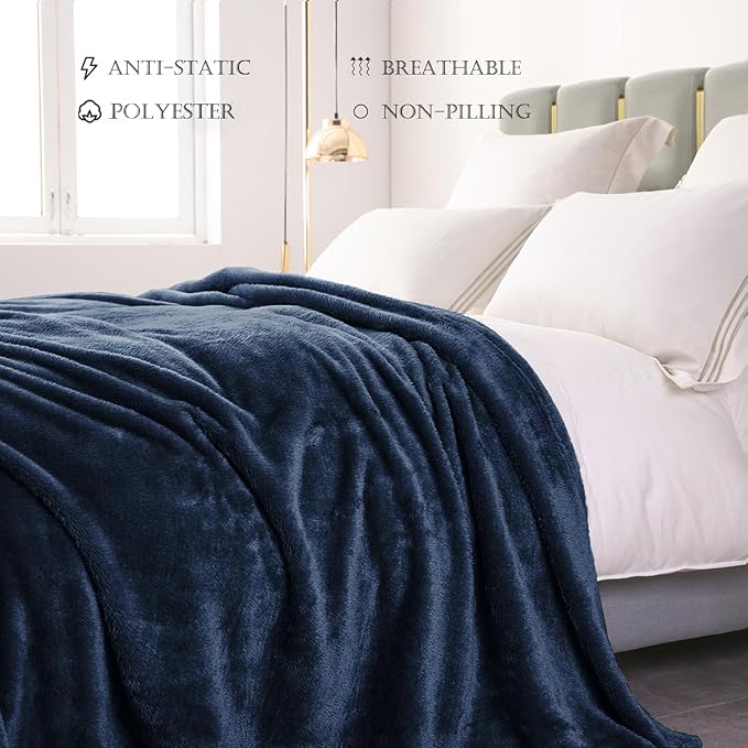 Exclusivo Mezcla Plush Fuzzy Fleece Bed Blanket King Size, Super Soft, Fluffy and Warm Blankets for Couch, Bed, All Season (Navy Blue, 90x104 inches)