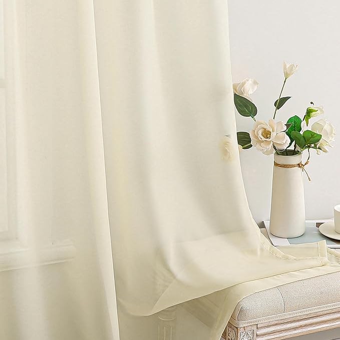 MIULEE Light Cream Sheer Curtains 96 inches Long Window Curtains 2 Panels Solid Color Elegant Window Voile Panels/Drapes/Treatment for Bedroom Living Room (54 X 96 Inches Light Cream)