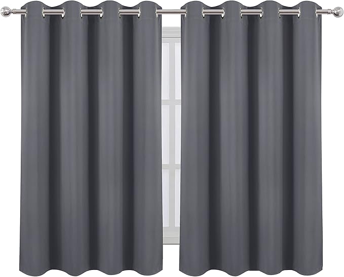 LEMOMO Grey Blackout Curtains/52 x 45 Inch/Set of 2 Panels Room Darkening Short Curtains